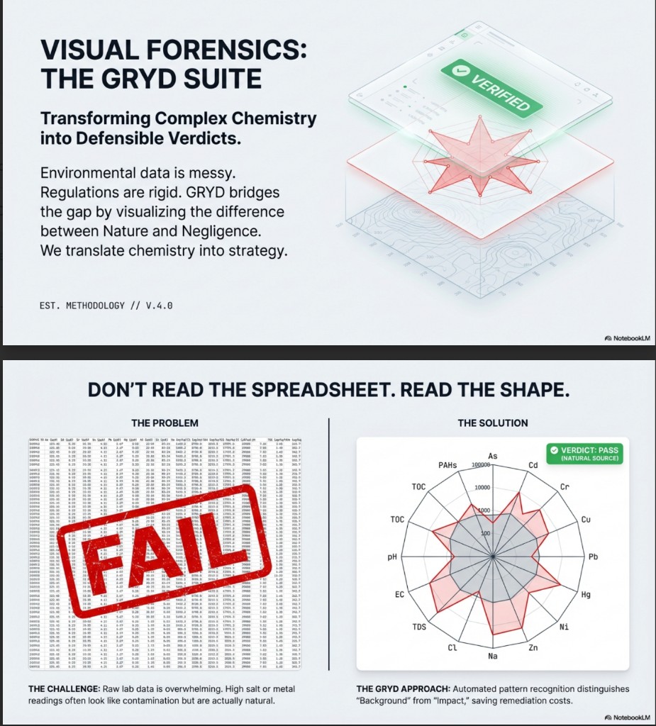 GRYD Visual Forensics suite including Piper diagrams, Stiff diagrams, Gibbs diagrams, ion balance, and forensic hydrogeochemistry analysis