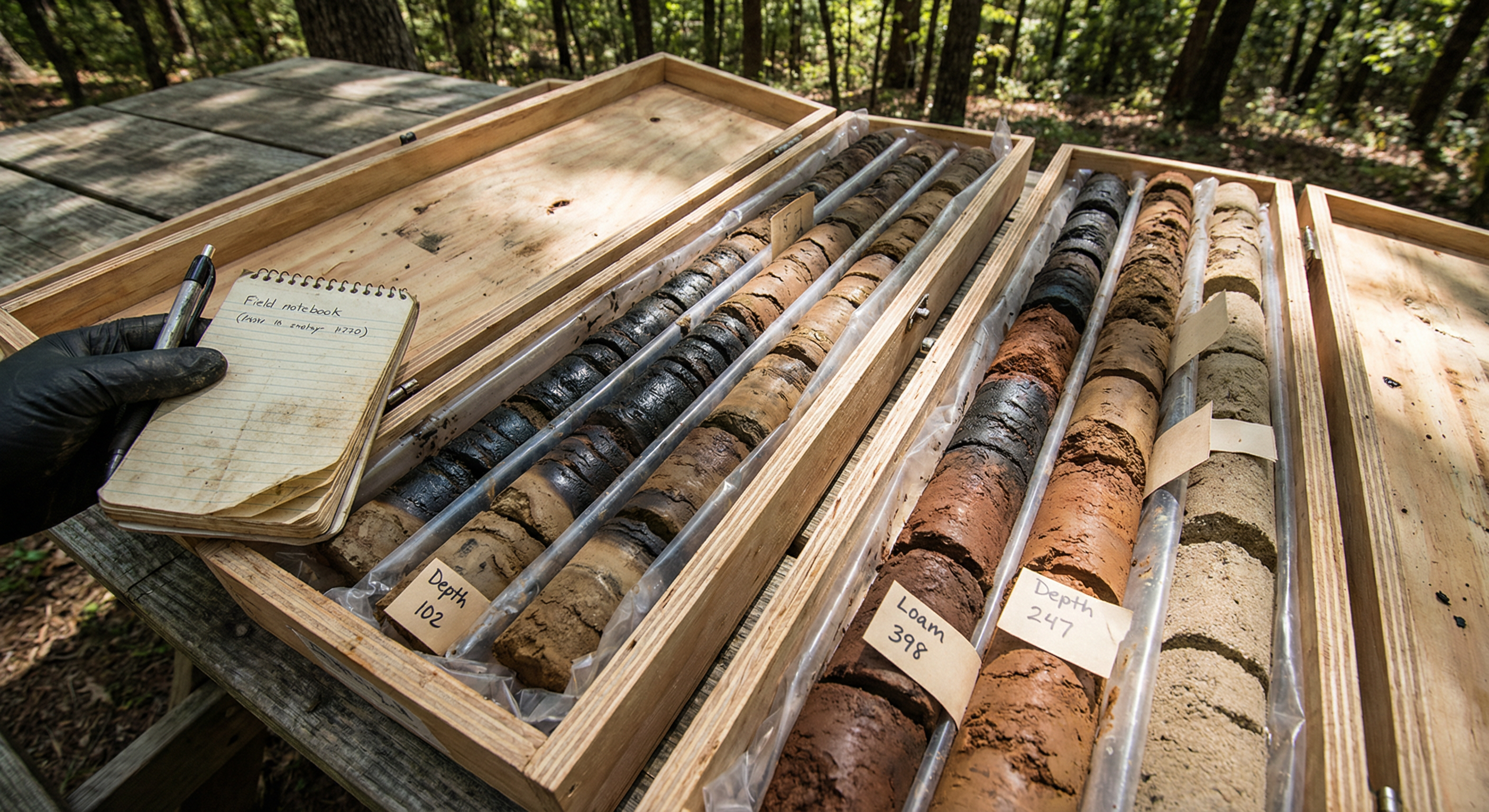 Soil core samples showing geological strata