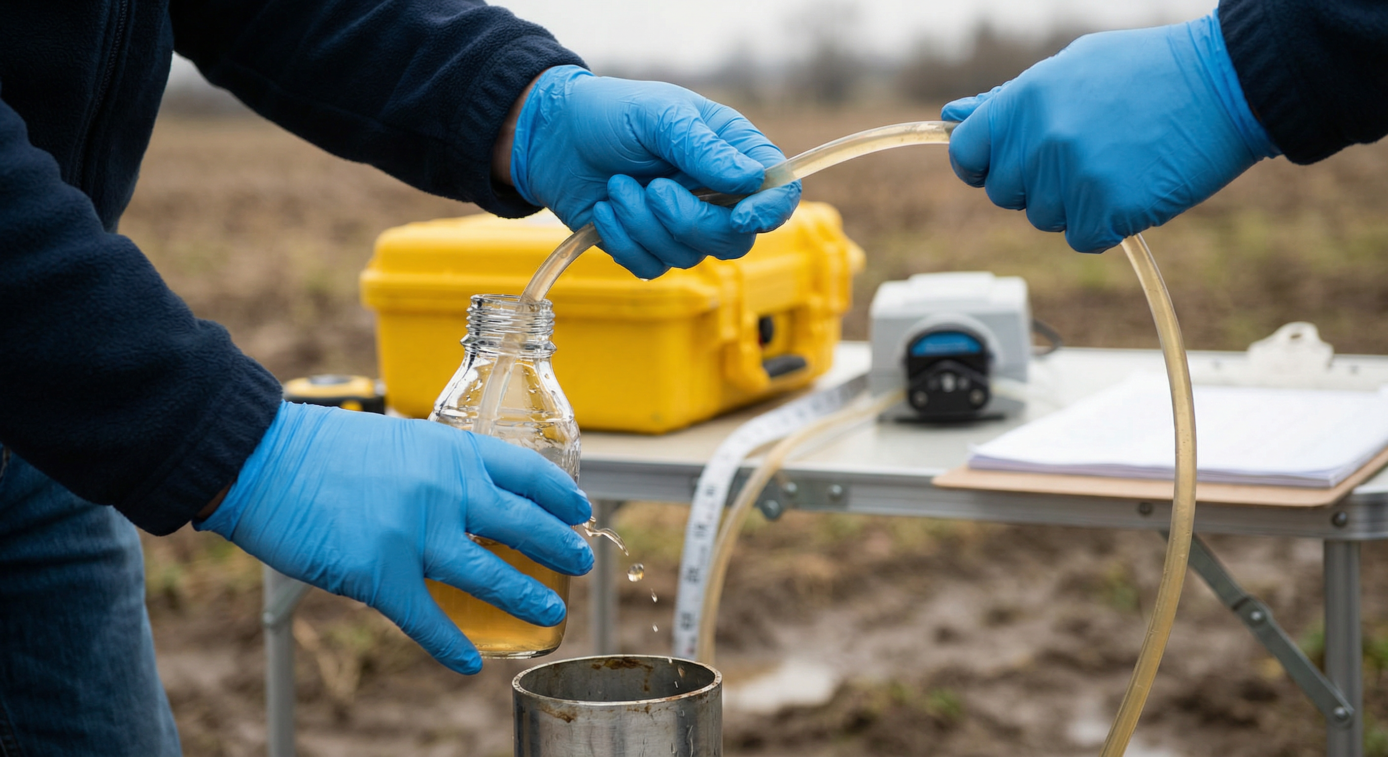 Groundwater sampling from a monitoring well with peristaltic pump